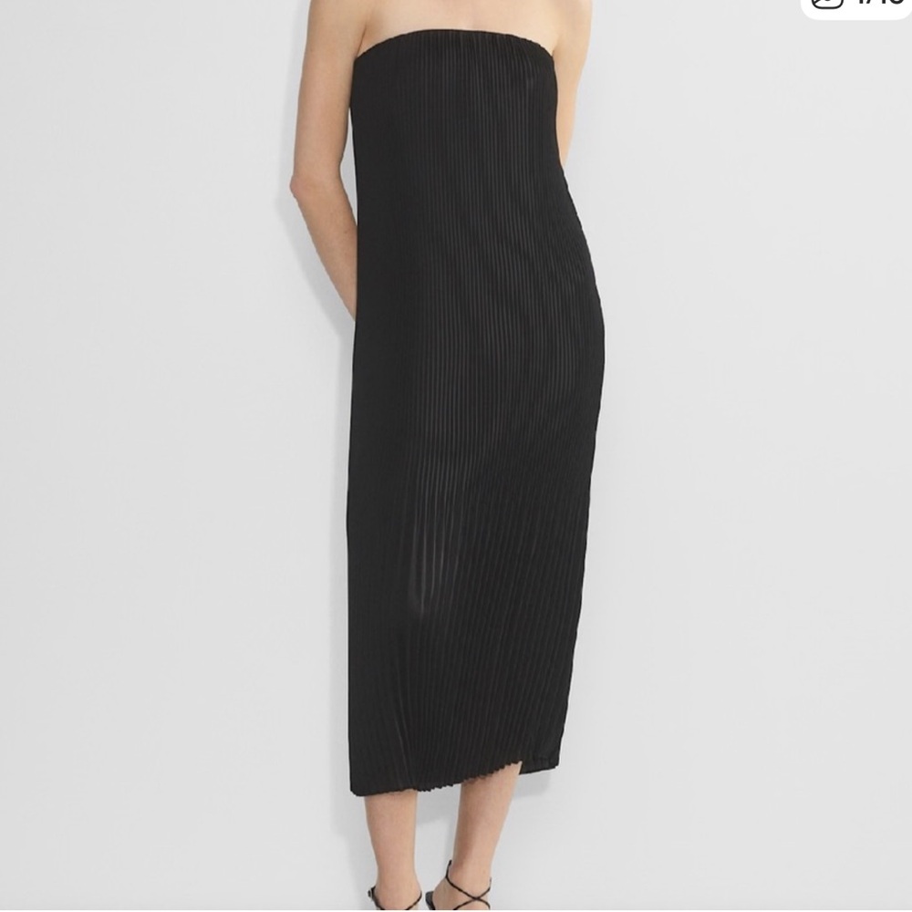 Aritzia Babaton Black Pleated Satin Midi Dress